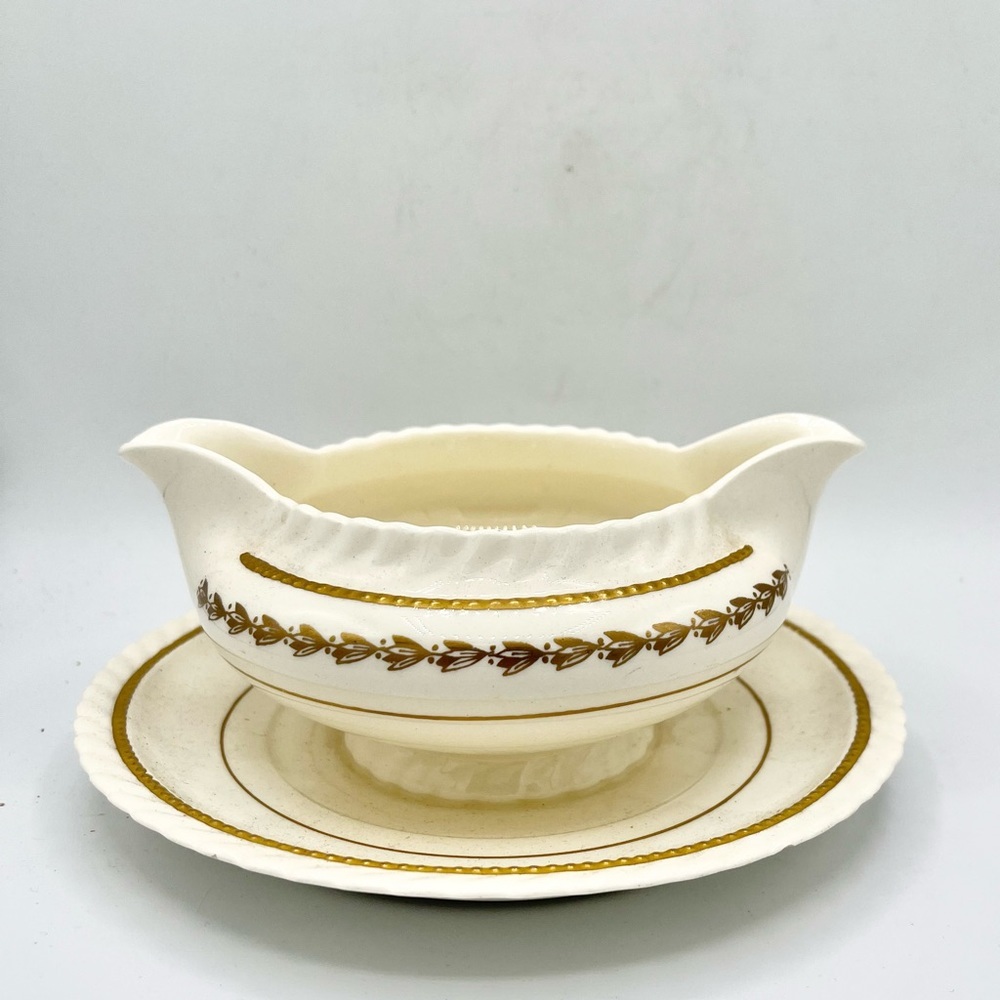 Steubenville “Monticello” Laurel Gilded‎ Gravy Boat “For Herman C. Kupper" 7.5”